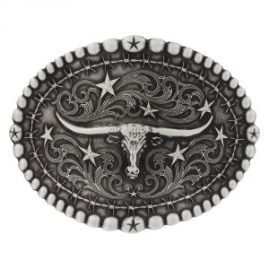 Montana Silversmiths Classic Oval Beaded Trim Attitude Buckle with Longhorn (61167S)